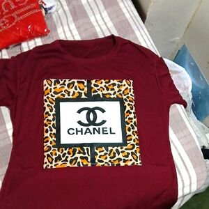 Chanel Burgundy T-Shirt with Leopard Print